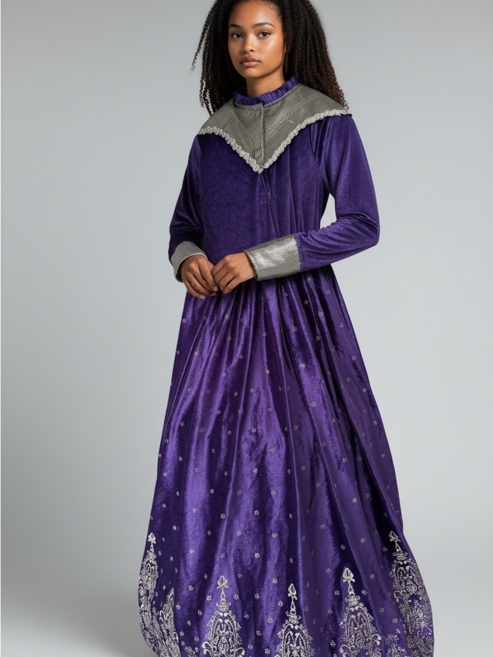 Girls' Purple Princess Halloween Costume Dress with Silver Trim